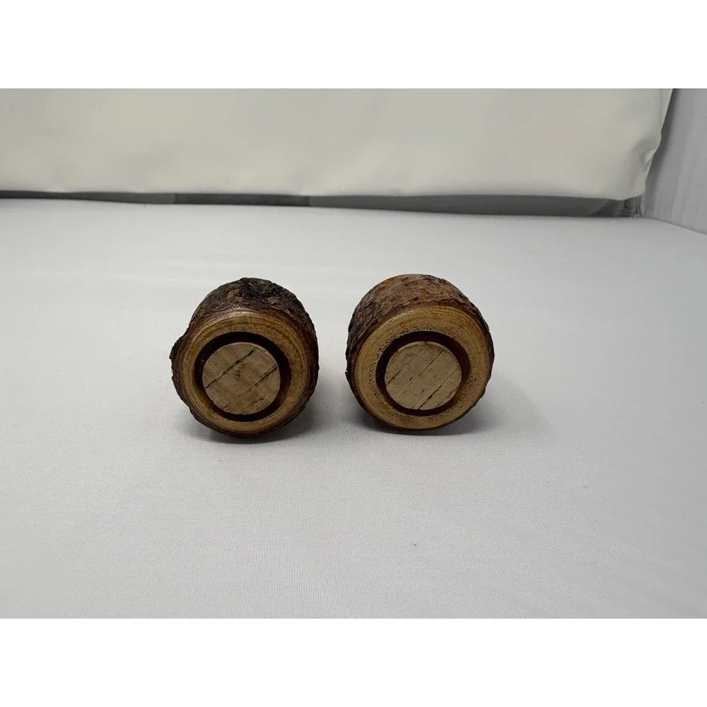 VTG Wooden Salt and Pepper Shakers Collector Set Wood Tree Bark Cheyenne Wyoming